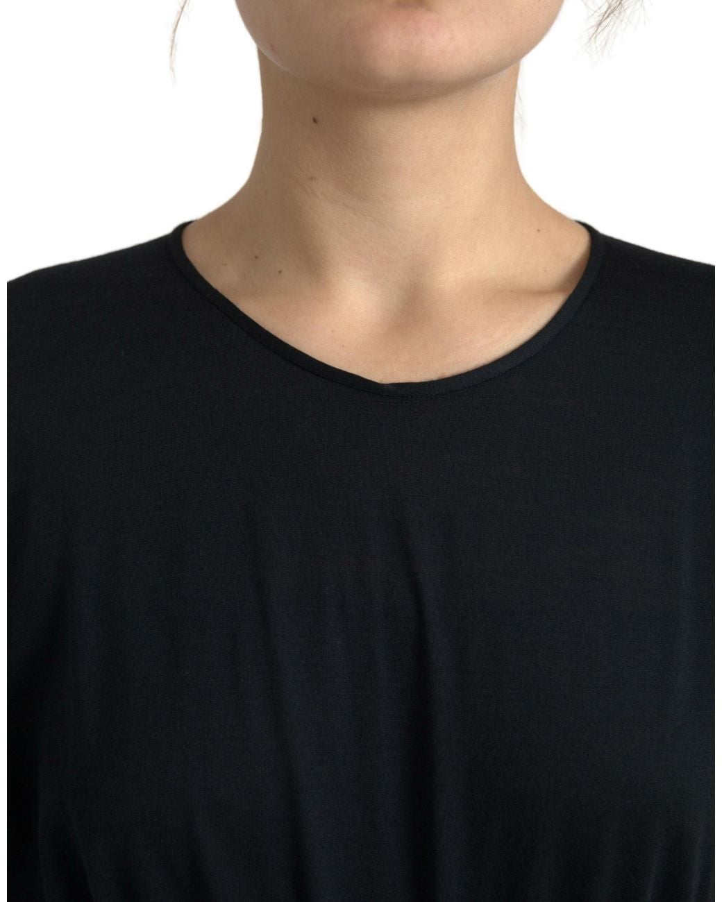Dolce & Gabbana Black Wool Wrap Sheath Midi Gown Dress