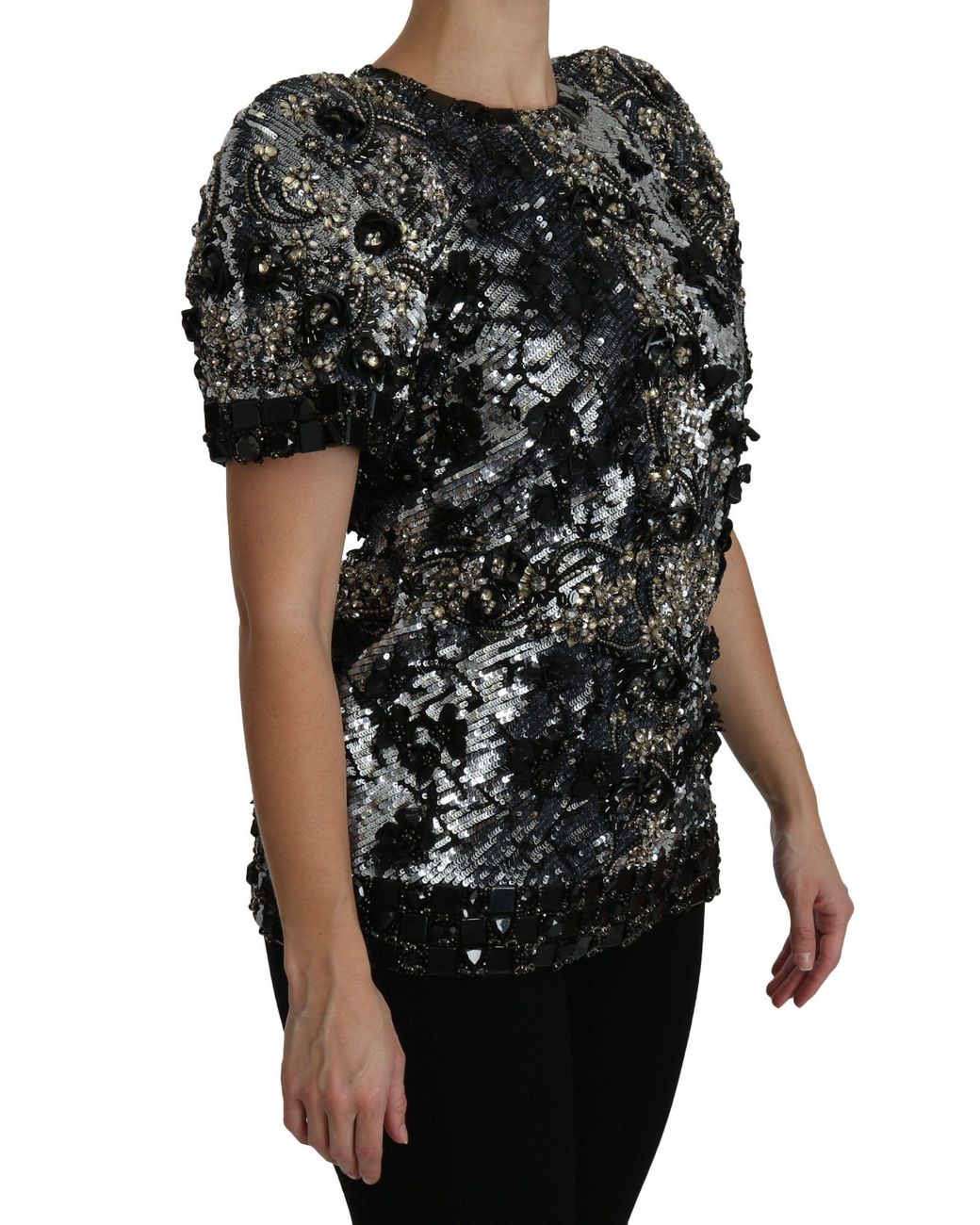 Dolce & Gabbana Dolce Gabbana Black Sequined Crystal Embellished Top Blouse