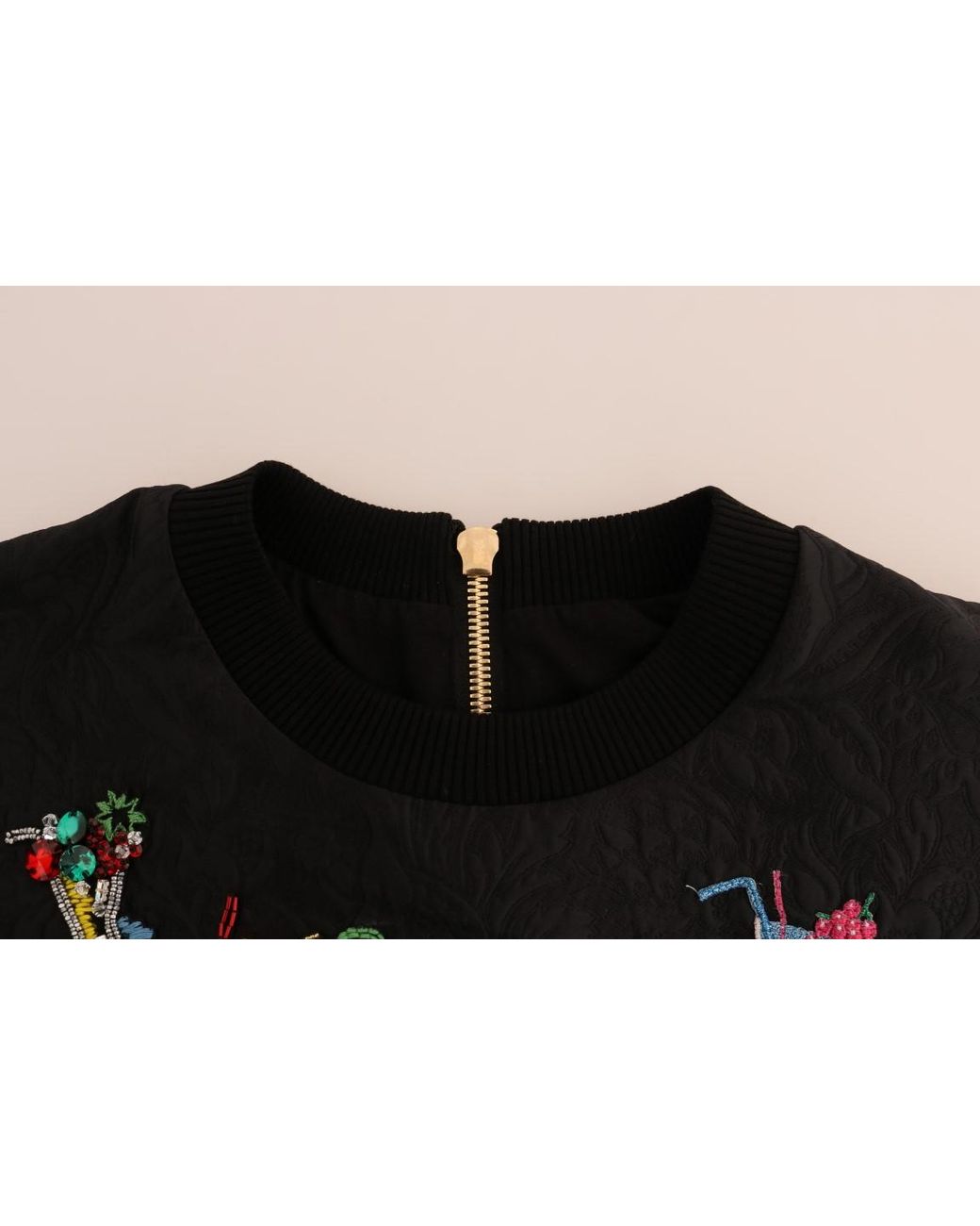 Dolce & Gabbana Blue Brocade Cocktail Crystal Sweater