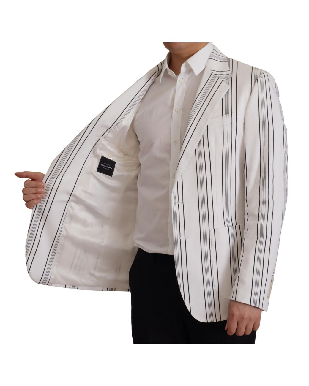 Dolce & Gabbana Brown Stripes Cotton Single Breasted Blazer Nylon Elastane Clothing for men