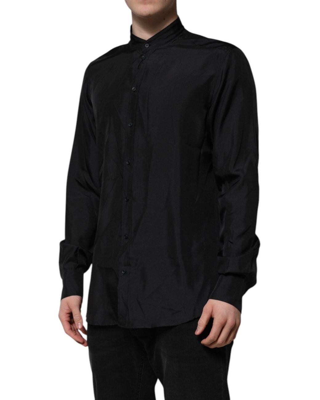 Dolce & Gabbana Black Dark Silk Martini Formal Dress Shirt for men