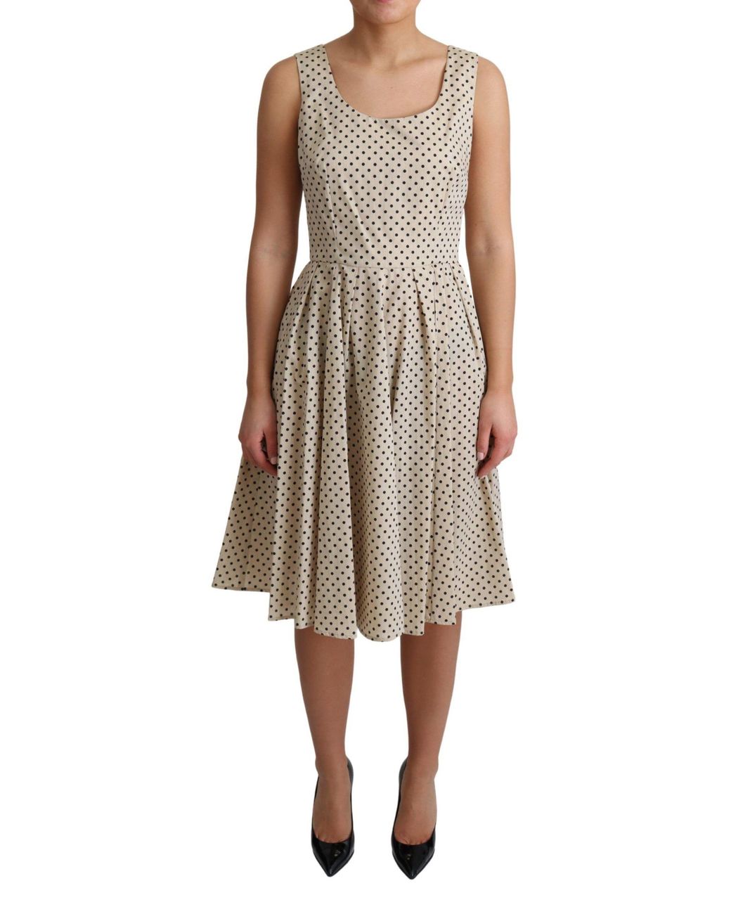 Dolce & Gabbana Natural Elegant Polka Dot Sleeveless A-Line Dress