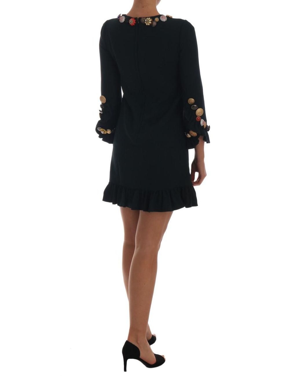Dolce & Gabbana Black Mini Dress Buttonembellished Style