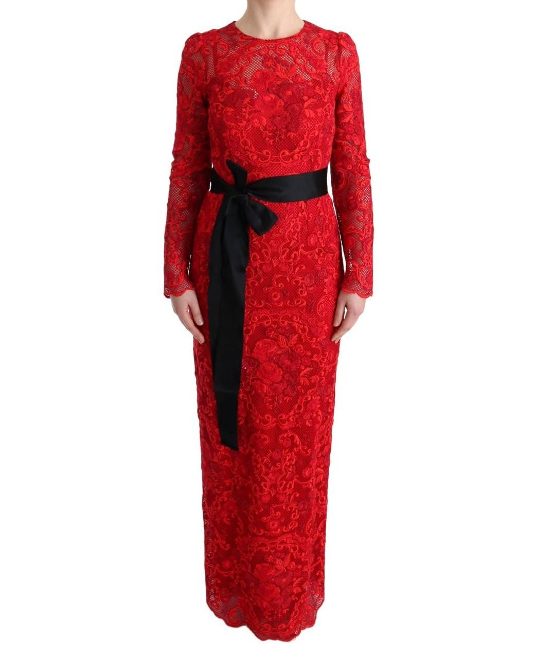 Dolce & Gabbana Red Floral Ricamo Sheath Long Dress