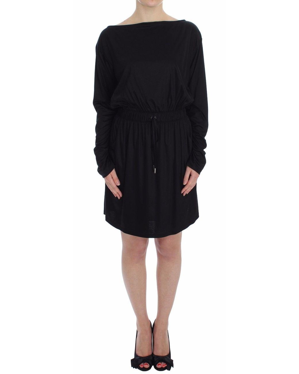 Versace Jeans Black Modal Silk Shift Knee Dress