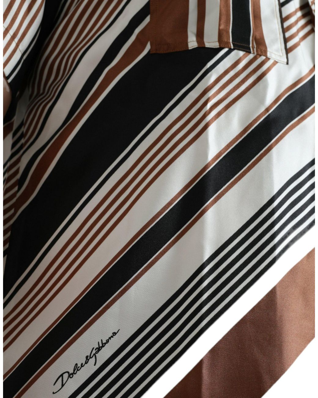 Dolce & Gabbana Black Silk Striped Short Sleeve Shirt for men