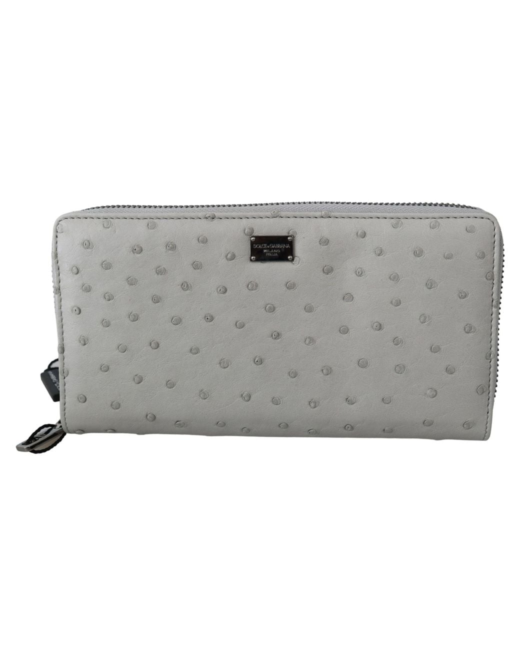 Dolce & Gabbana Gray White Ostrich Leather Continental S Clutch Wallet