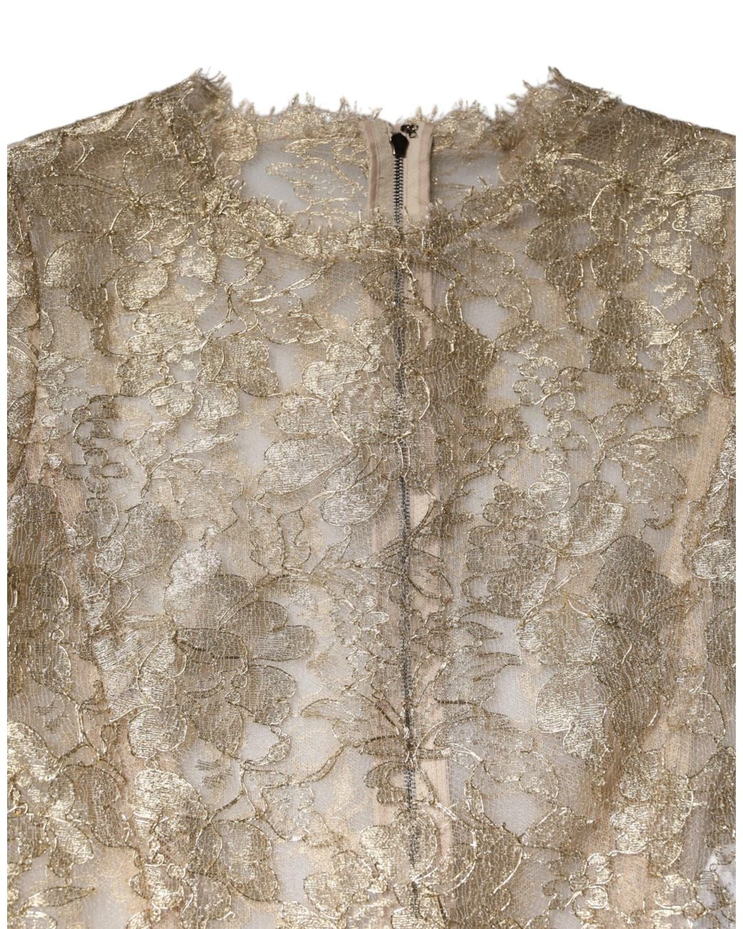 Dolce & Gabbana Natural Floral Lace Long Sleeves Fit & Flare Dress