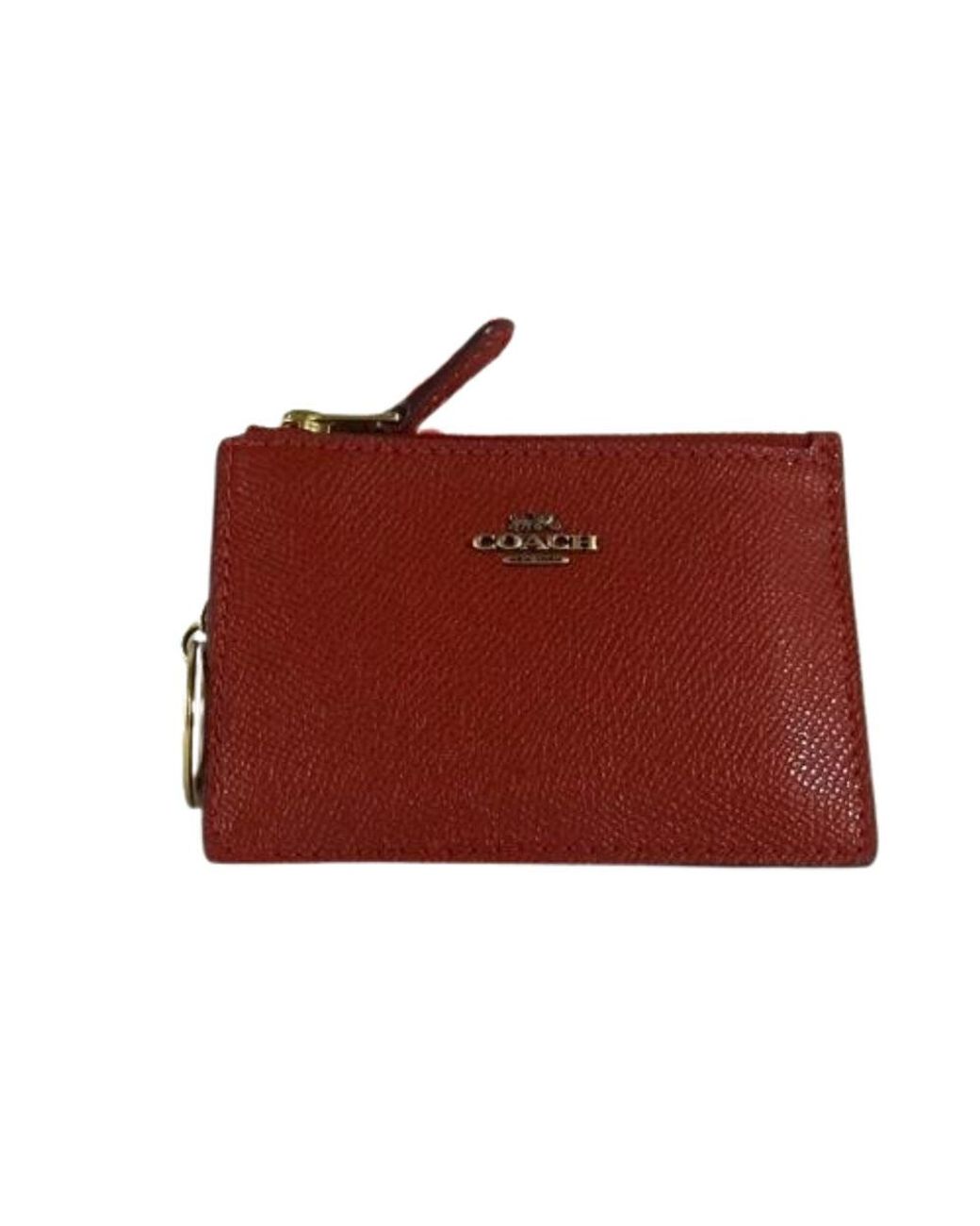 COACH Crossgrain Mini Id Skinny Leather Card Case, Key Fob in Red | Lyst