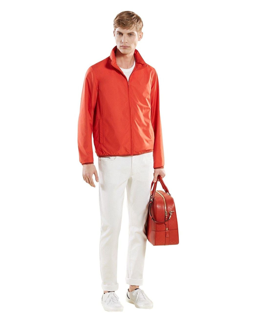 Gucci Red Techno Polyester Windbreaker Jacket (G 44 Us 34) for men