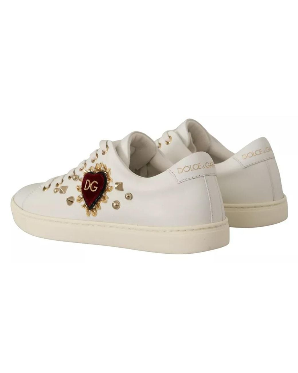 Dolce & Gabbana White Leather Heart Sneakers Shoes