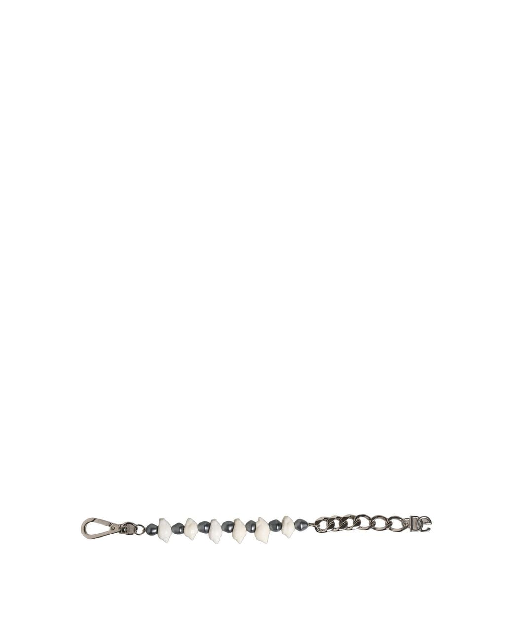 Dolce & Gabbana White Silver Tone Brass Beaded Shell Dg Logo Pendant Bracelet