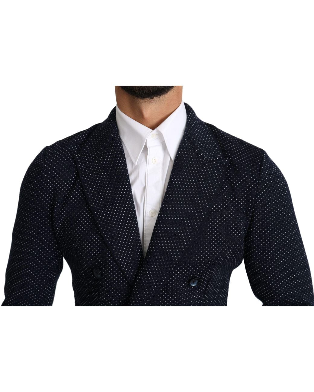 Dolce & Gabbana Blue Dark Dotted Double Breasted Coat Blazer for men