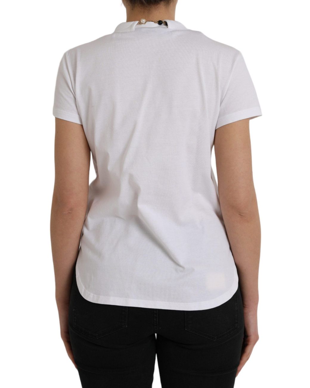 Dolce & Gabbana White Cotton Necklace Short Sleeves T-Shirt