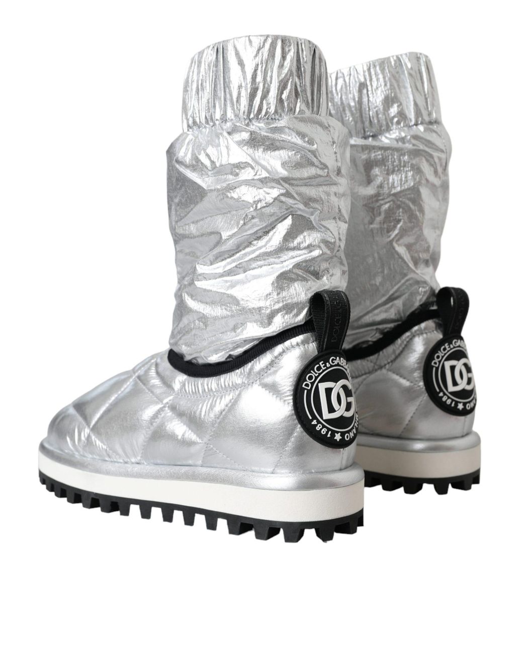 Dolce & Gabbana Gray Metallic Quilted Logo Patch Boot Shoes