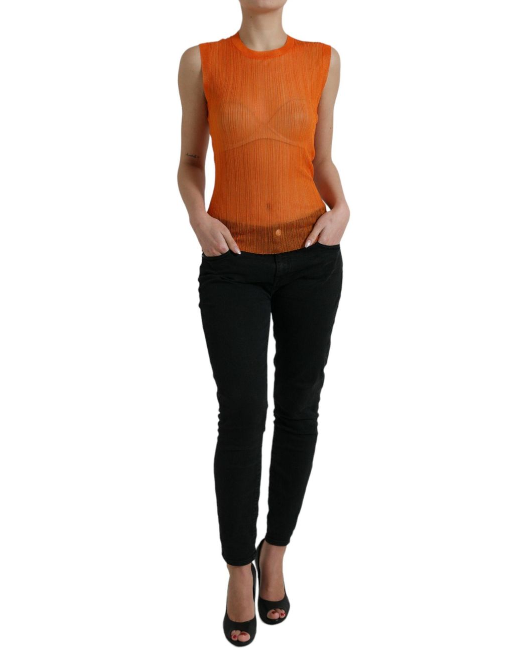Dolce & Gabbana Black See Through Crew Neck Blouse Tank Top