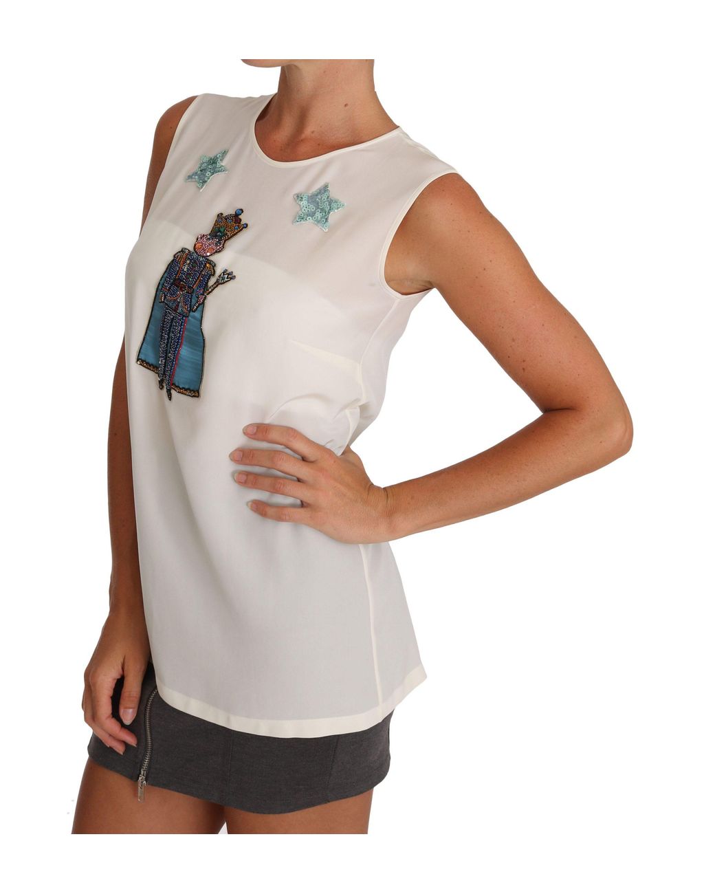Dolce & Gabbana White Silk Crystal Sequined Fairy T-Shirt