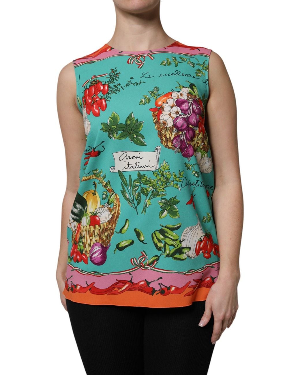 Dolce & Gabbana Green Floral Silk Sleeveless Tank Top