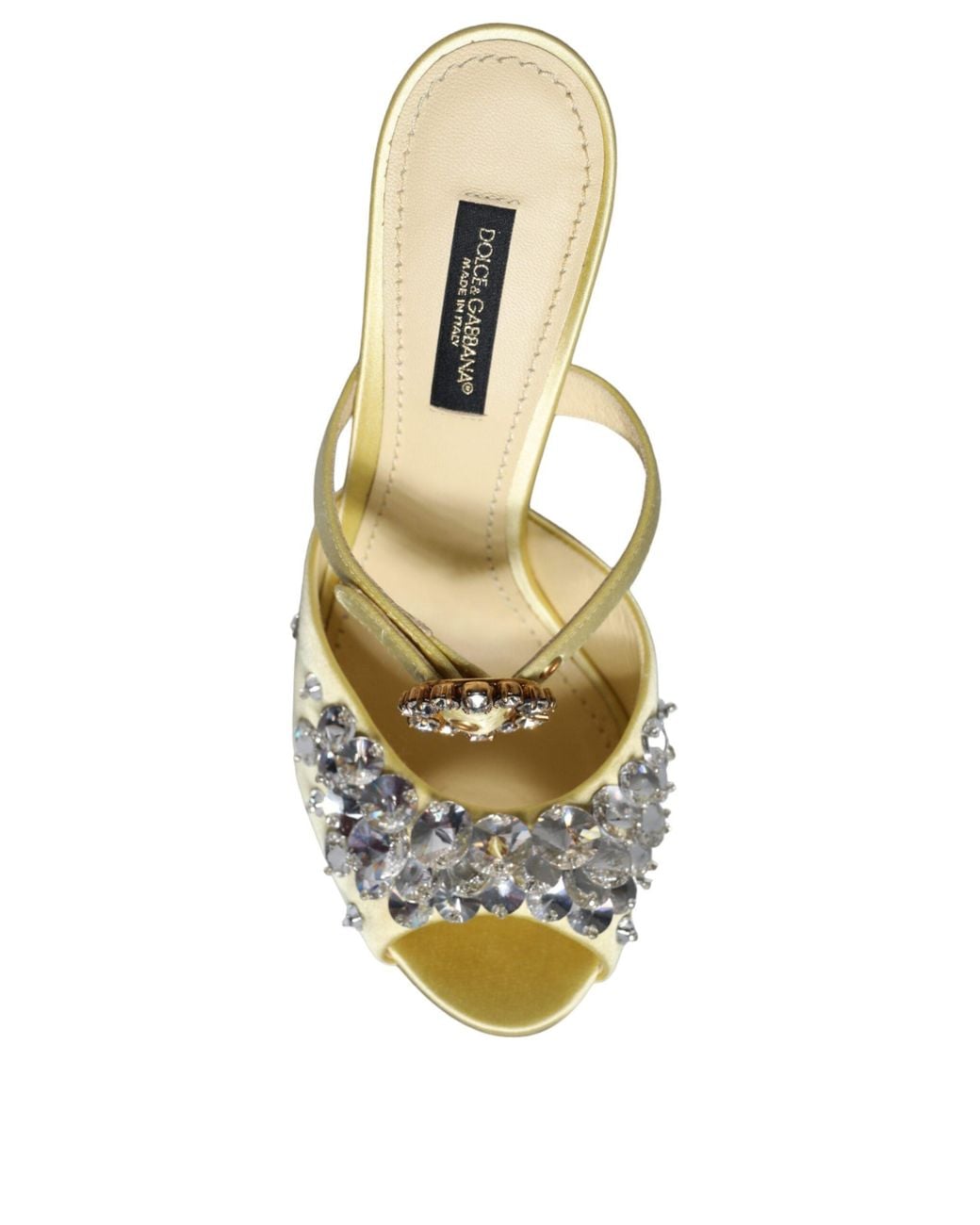 Dolce & Gabbana Yellow Mary Janes Satin Crystal Sandals Shoes Viscose