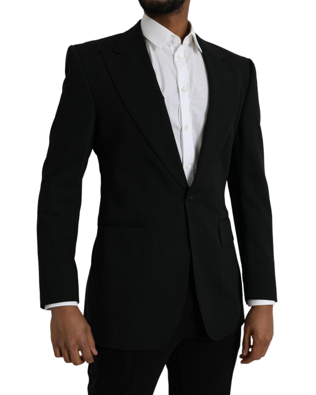Dolce & Gabbana Black Wool Peak Single Breasted Coat Blazer for men