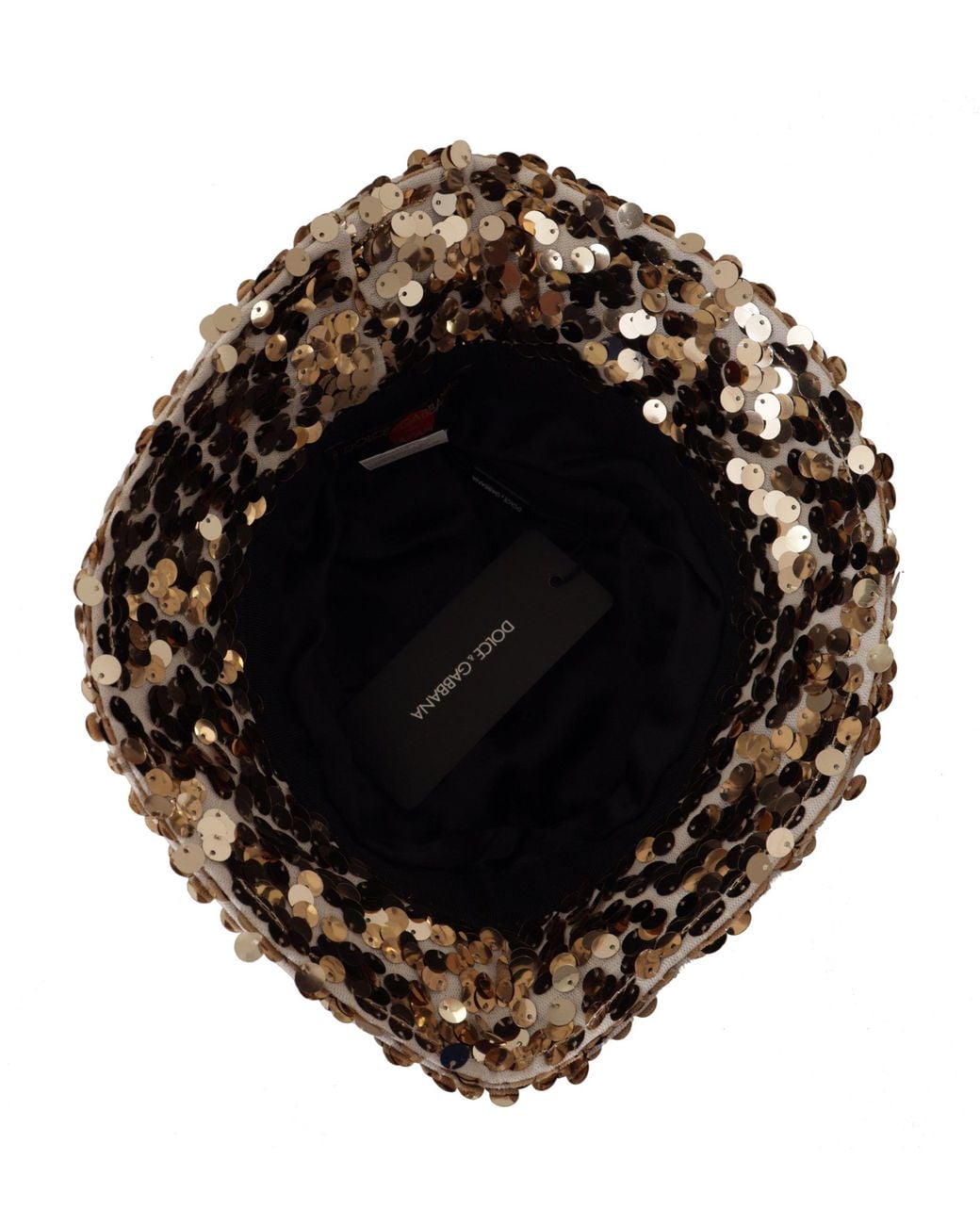 Dolce & Gabbana Brown Silk Sequin Embellished Designer Brim Bucket Hat Polyester