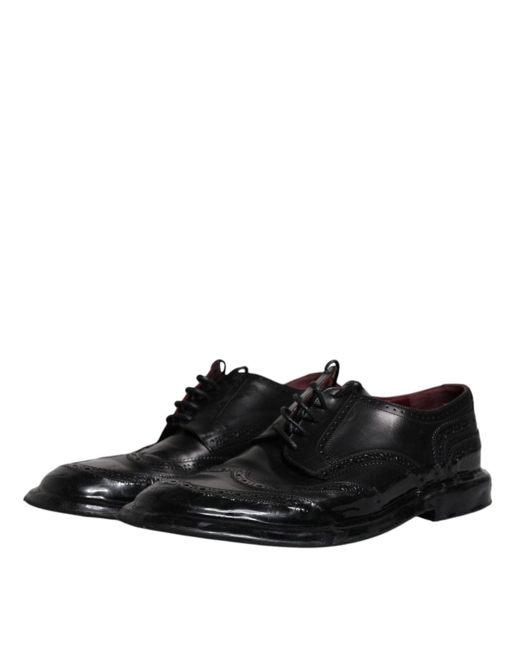 Dolce & Gabbana Black Leather Derby Wingtip Formal Shoes for men