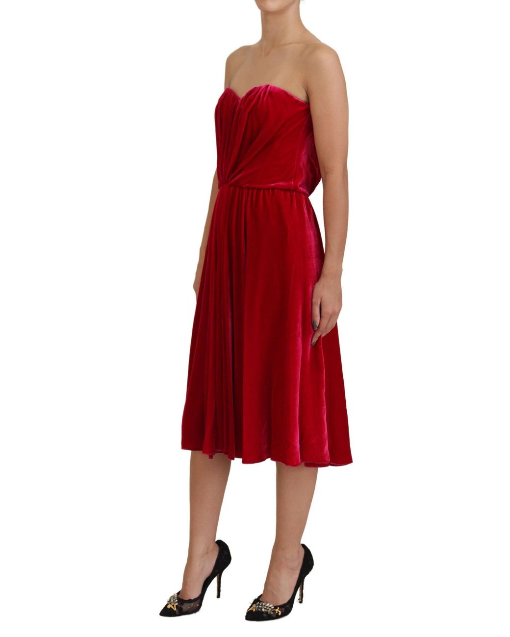 Dolce & Gabbana Red Enchanting Straples Midi Dres