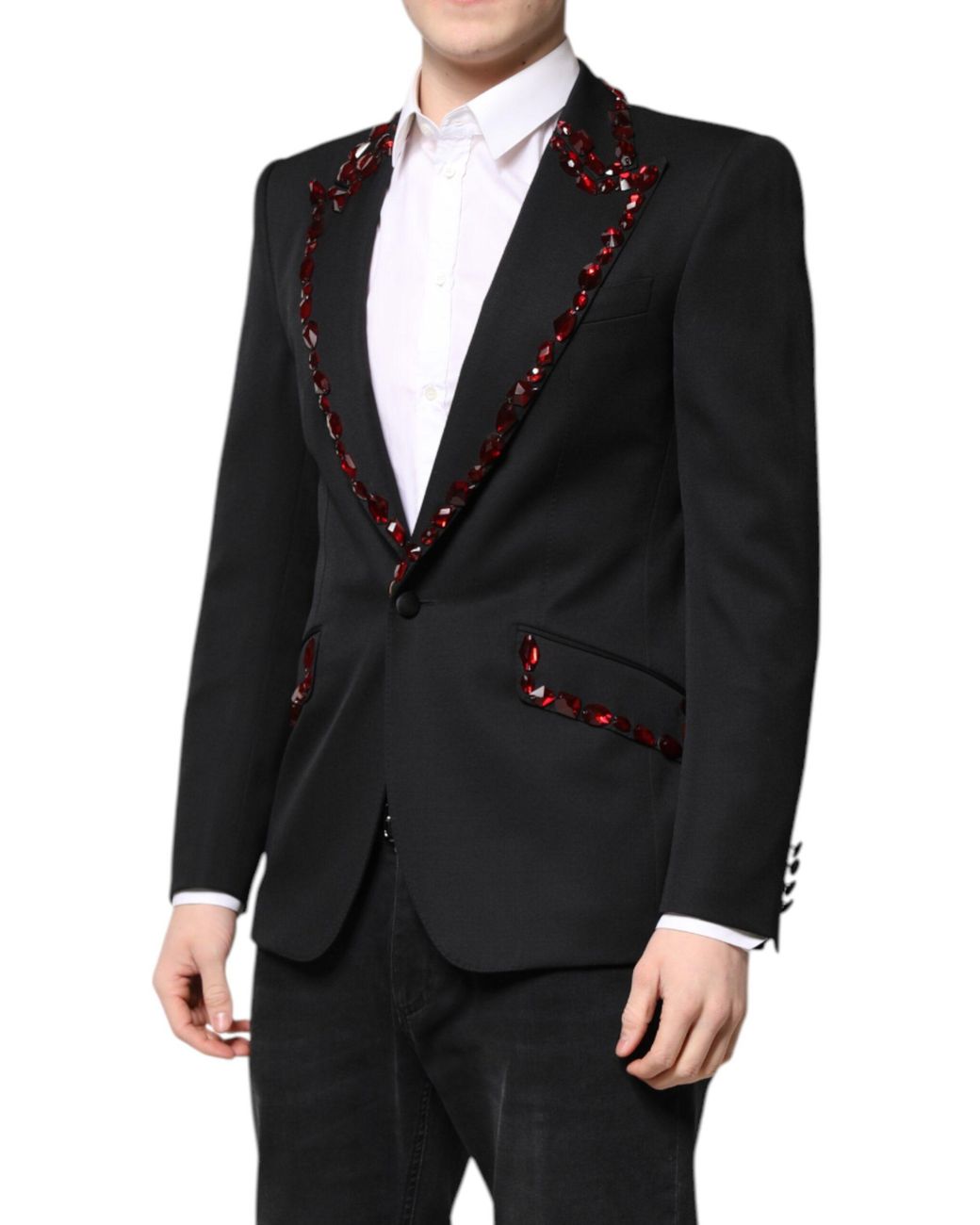 Dolce & Gabbana Black Sicilia Crystalembellished Coat Blazer for men