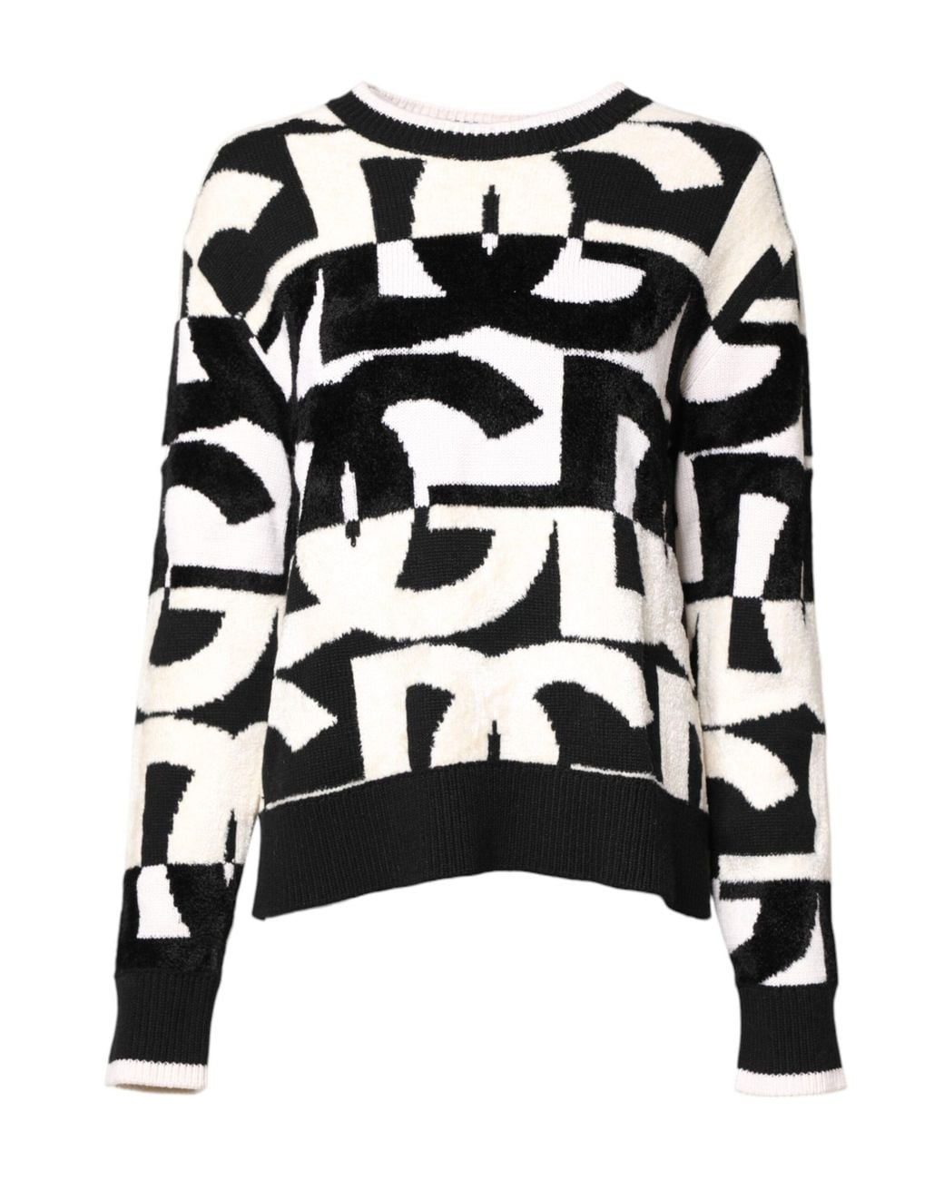 Dolce & Gabbana Black Geometric Pattern Knit Sweater