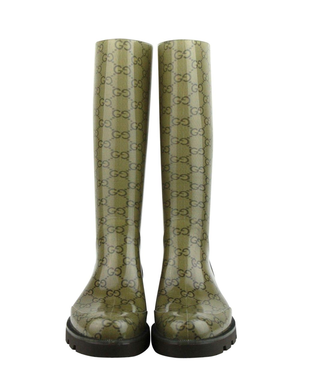 Gucci Green Ssima Pattern Rubber Rain Boots