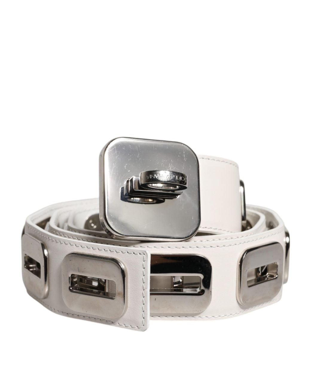Dolce & Gabbana Metallic Leather Tone Rotating Buckle Belt