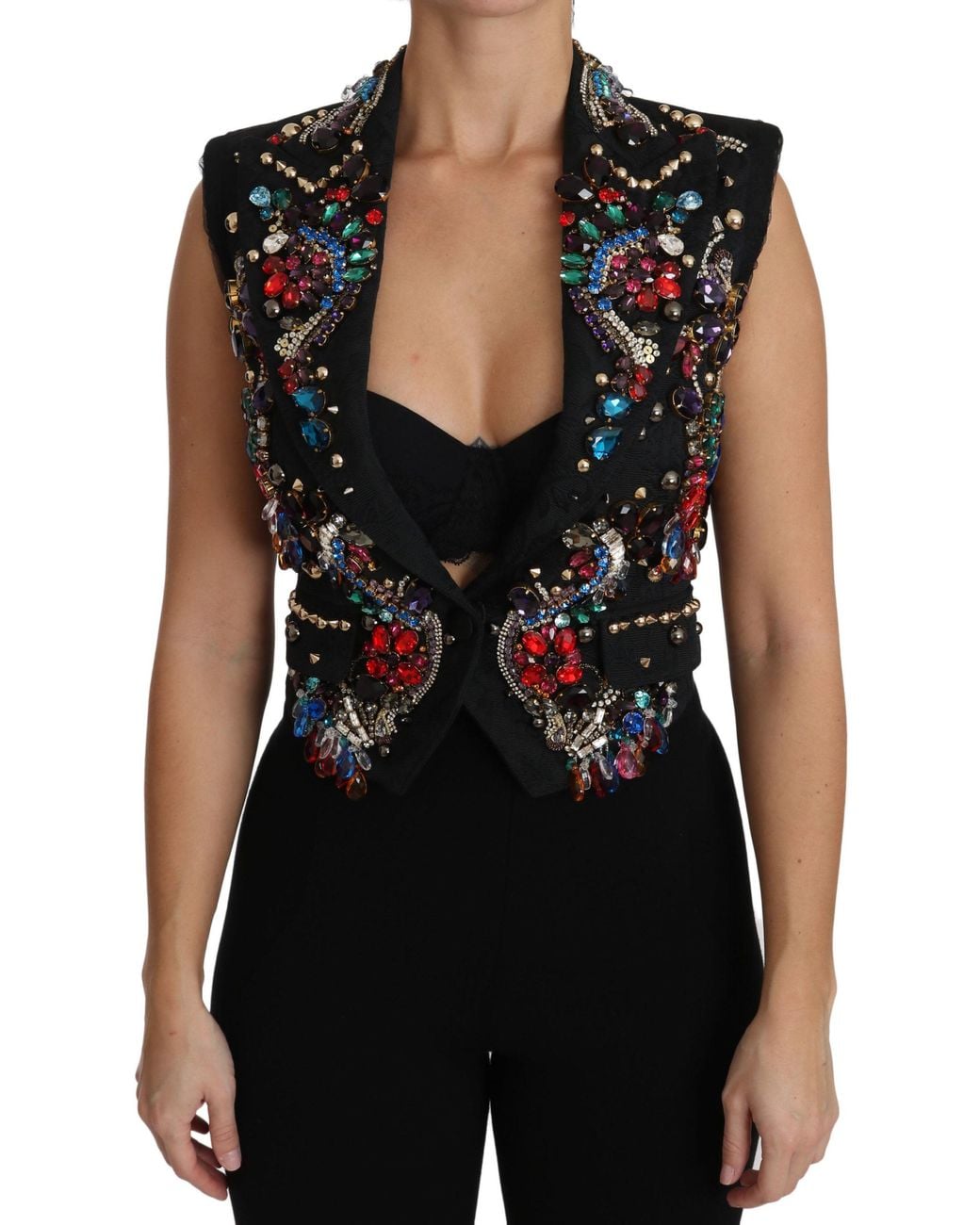 Dolce & Gabbana Black Crystal Sicily Vest Waistcoat Clothing