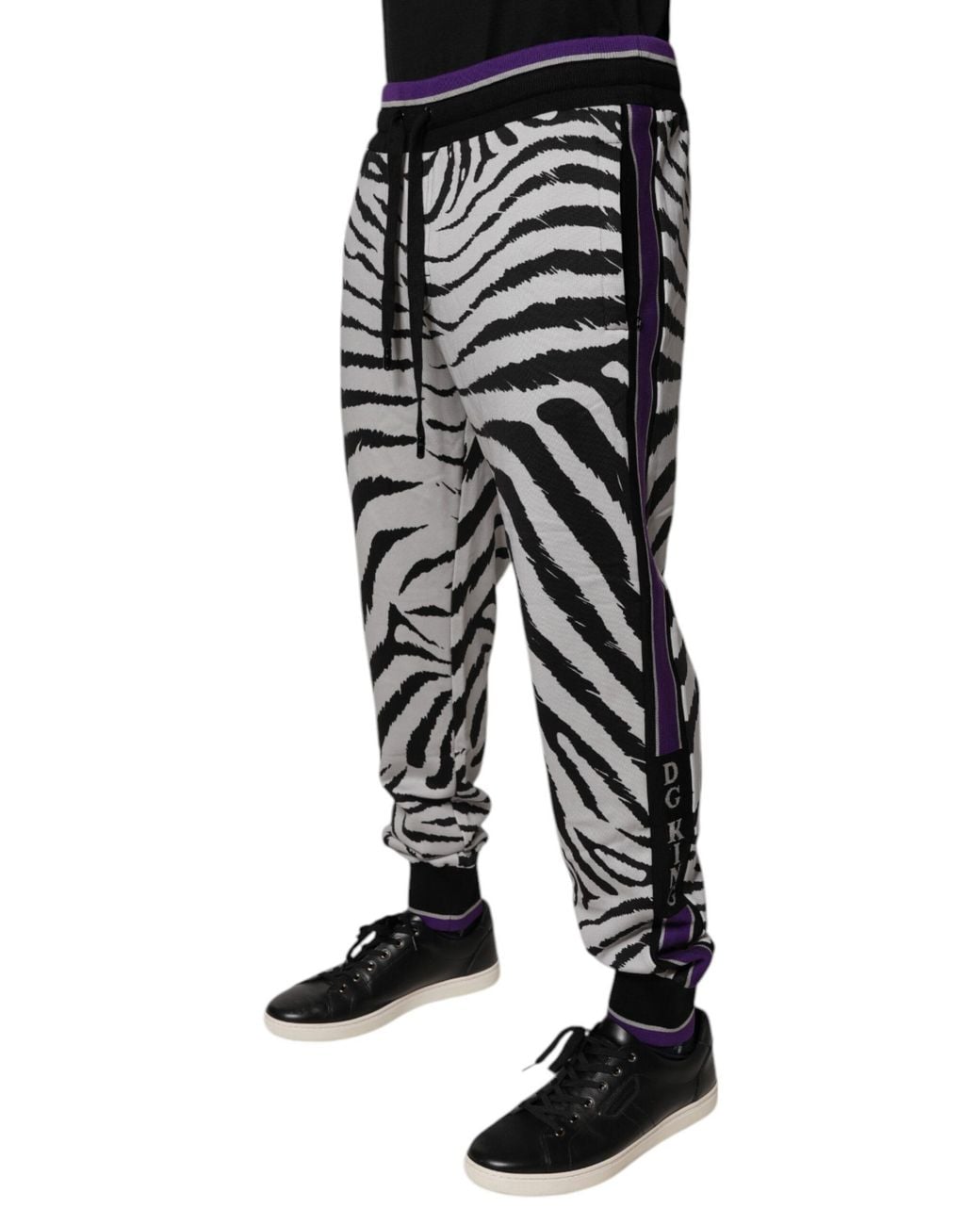 Dolce & Gabbana Black Dolce & Gabbana Zebra-Print Cotton Joggers for men