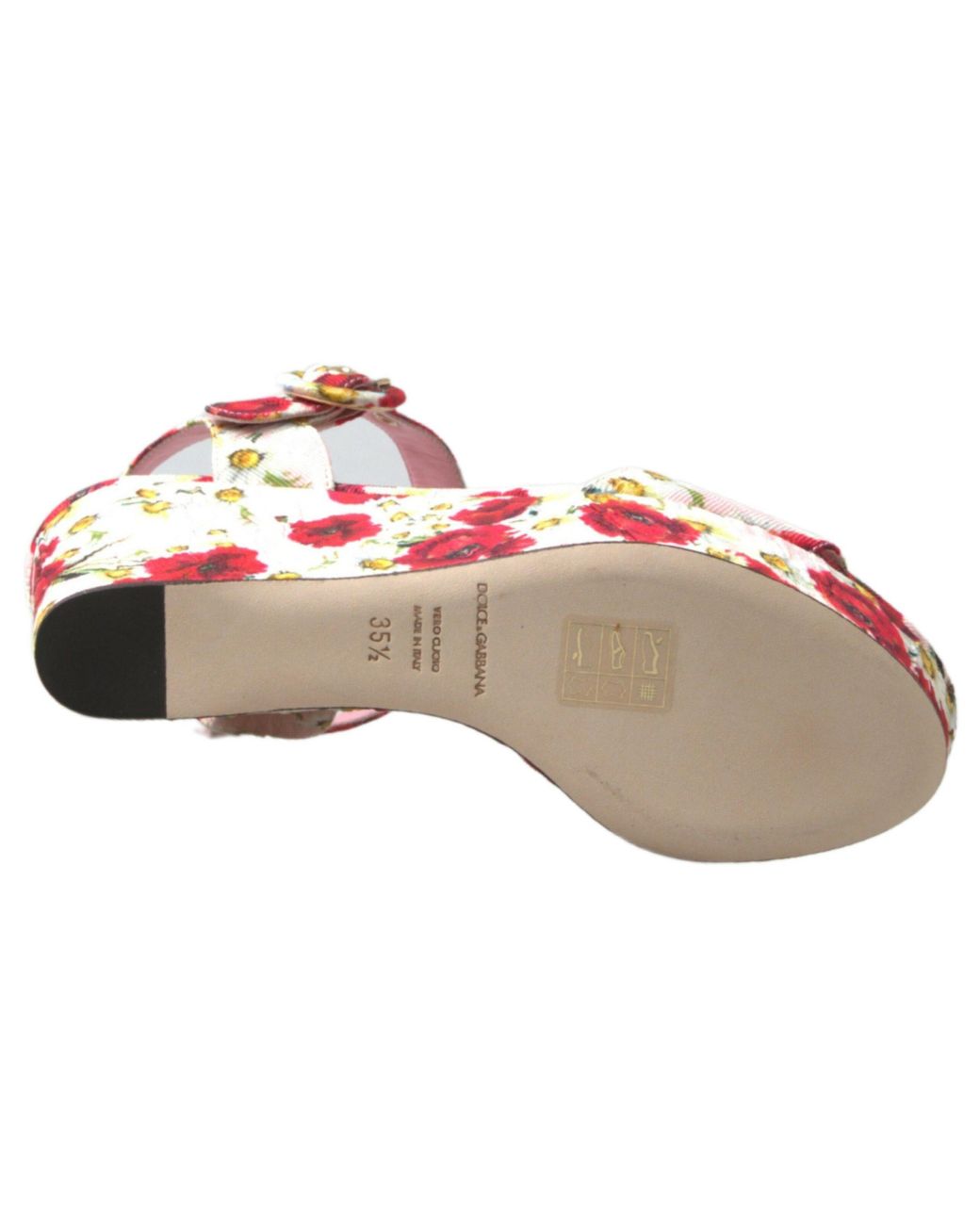 Dolce & Gabbana Black Floral Print Wedges Ankle Strap Sandals Cotton