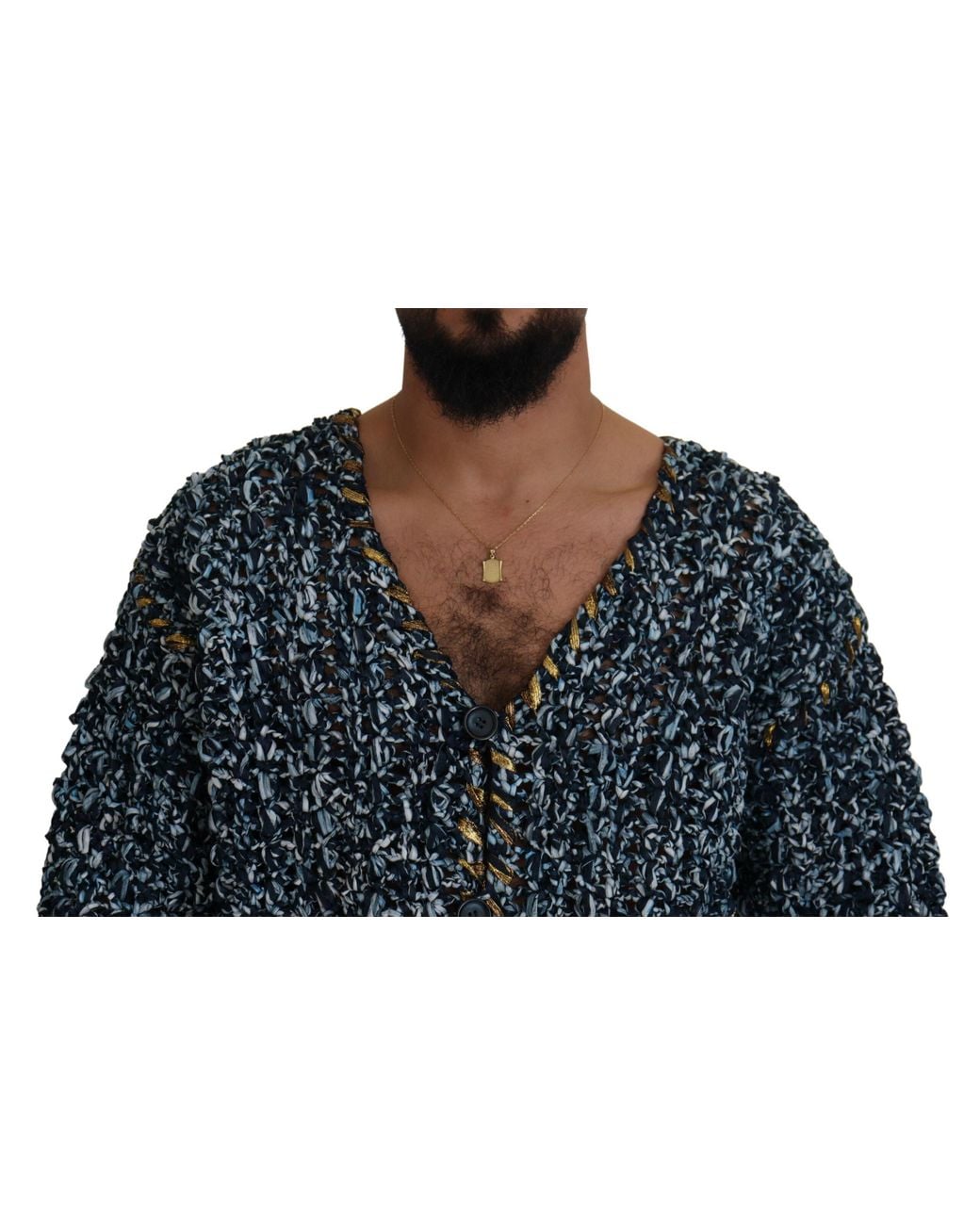 Dolce & Gabbana Blue Button Cardigan Fatto A Mano Sweater for men
