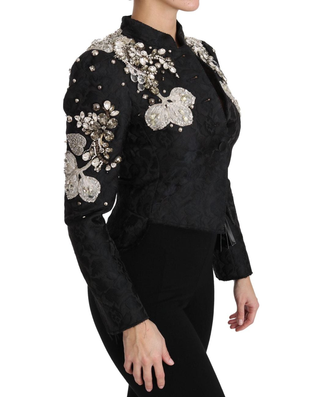 Dolce & Gabbana Black Jacquard Crystal Floral Jacket
