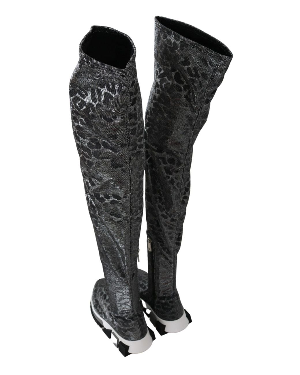 Dolce & Gabbana Black Leopard High Top Sneakers Booties Shoes Nylon Polystyrene Spandex