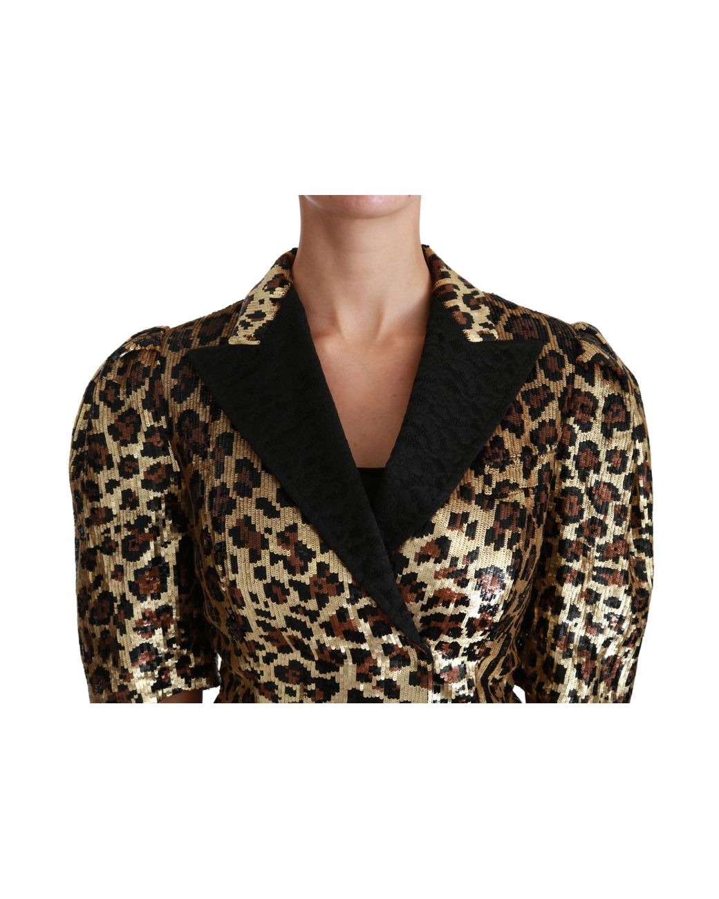 Dolce & Gabbana Black Gorgeous Blazer Jacket With Leopard Pattern And Floral Collar