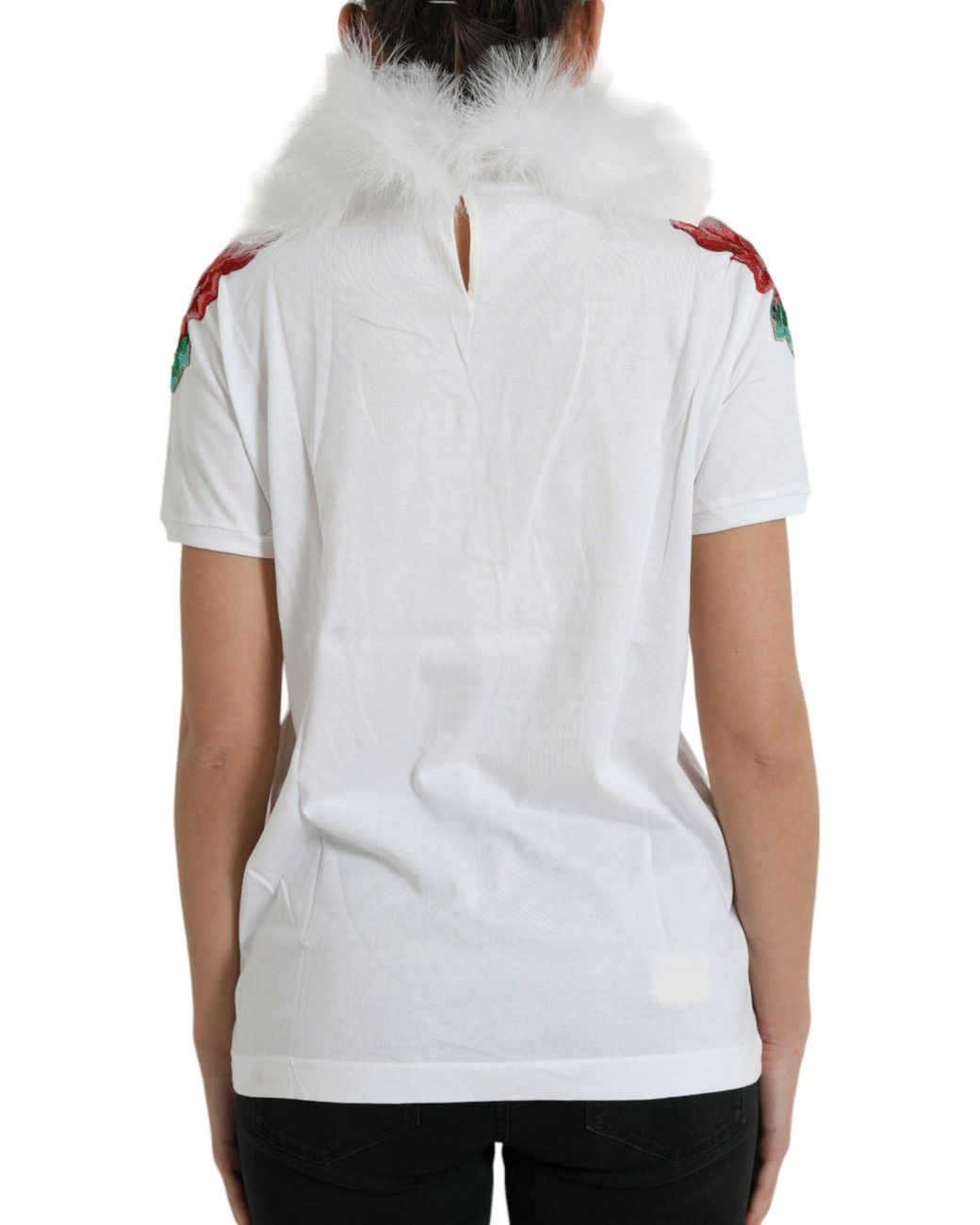 Dolce & Gabbana Gray Cotton Christmas Sequin Fur T-Shirt