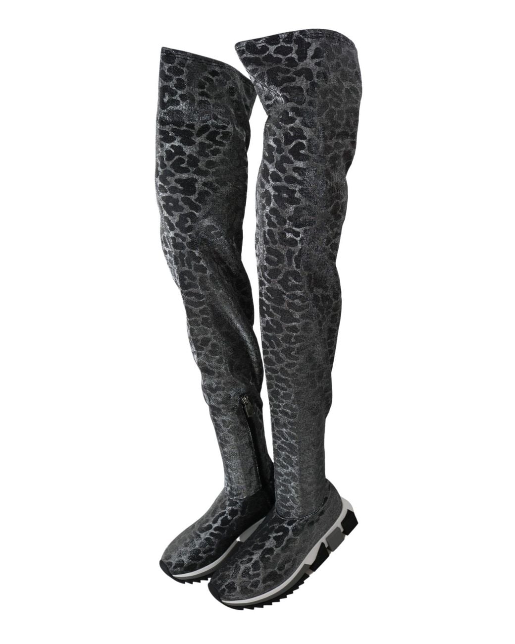 Dolce & Gabbana Black Leopard High Top Sneakers Booties Shoes Nylon Polystyrene Spandex