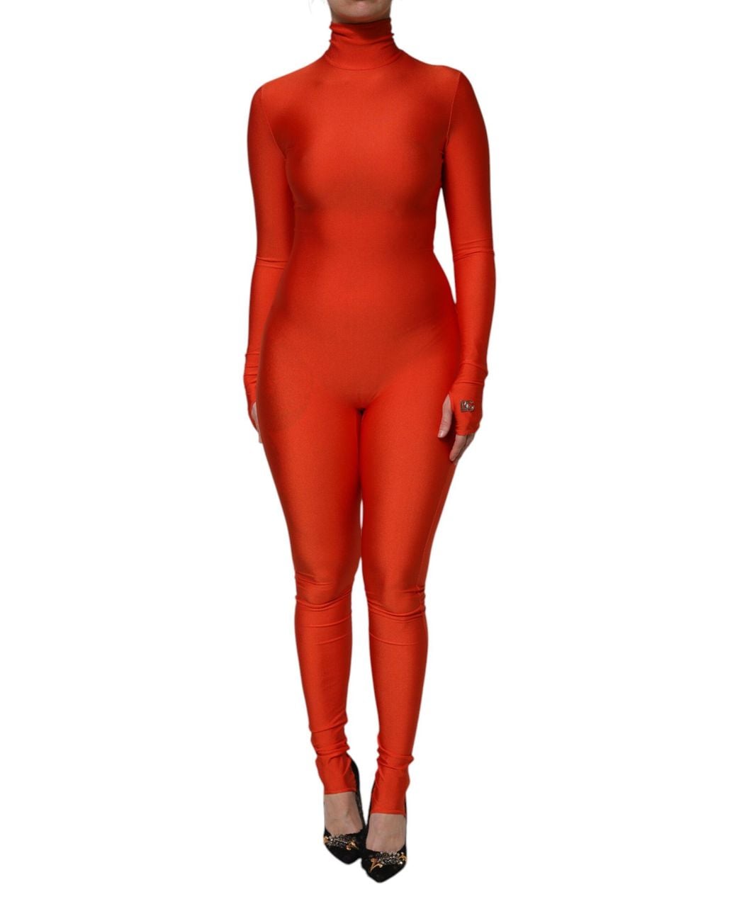 Dolce & Gabbana Red Nylon Turtleneck Bodycon Jumpsuit Dress