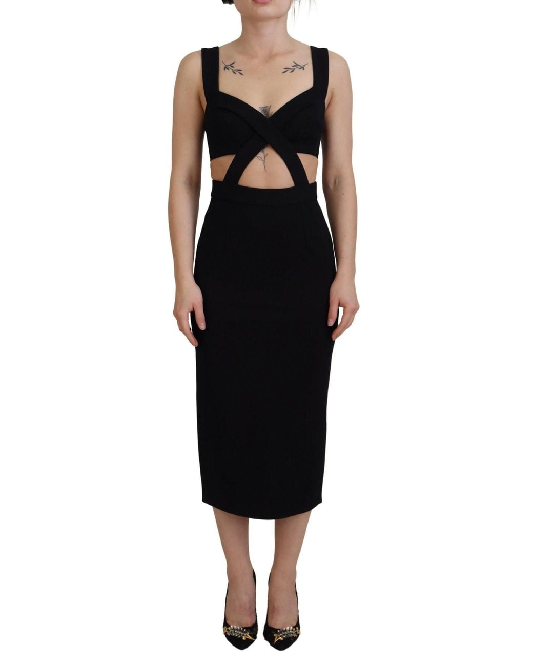 Dolce & Gabbana Black Viscose Bodycon Sheath Midi Dress