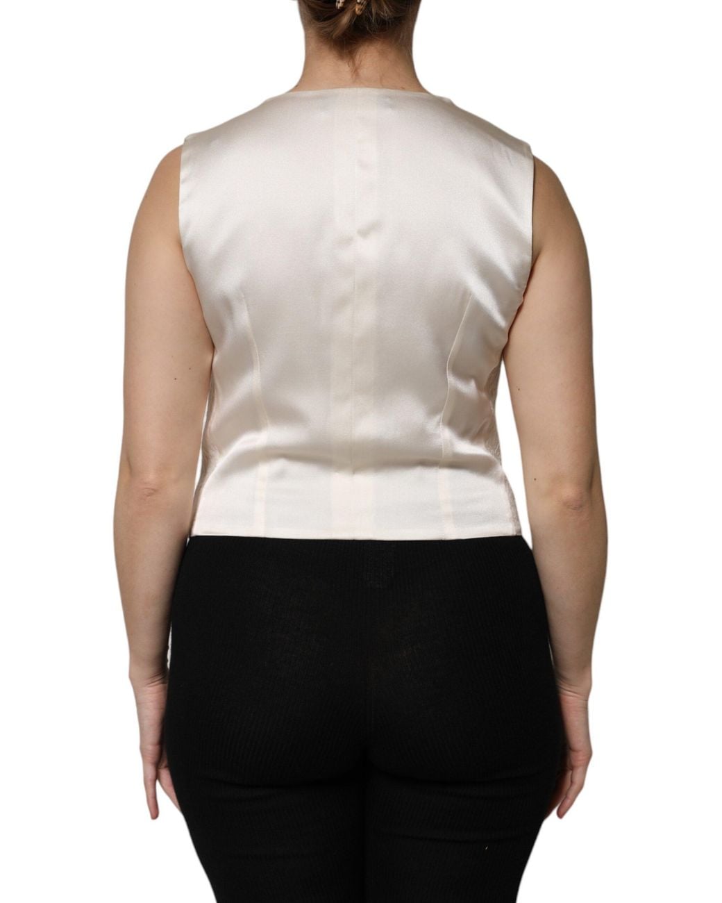 Dolce & Gabbana White Ivory Cotton Button Down Sleeveless Vest Top