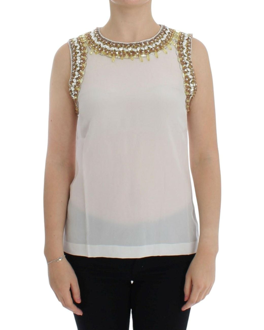 Dolce & Gabbana Gray Crystal Embellished Tank Top