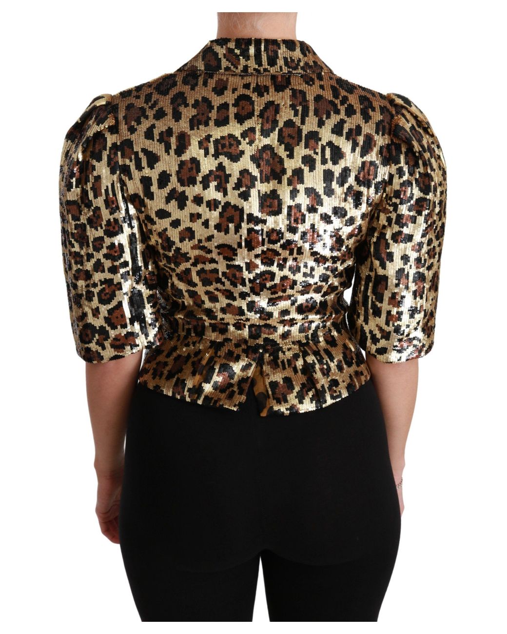 Dolce & Gabbana Black Gorgeous Blazer Jacket With Leopard Pattern And Floral Collar
