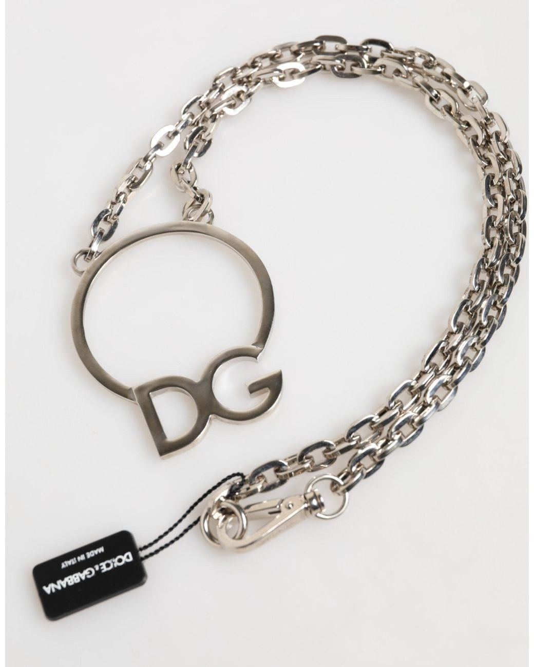 Dolce & Gabbana Metallic Tone Brass Chain Dg Logo Pendant Necklace Real Zamak for men