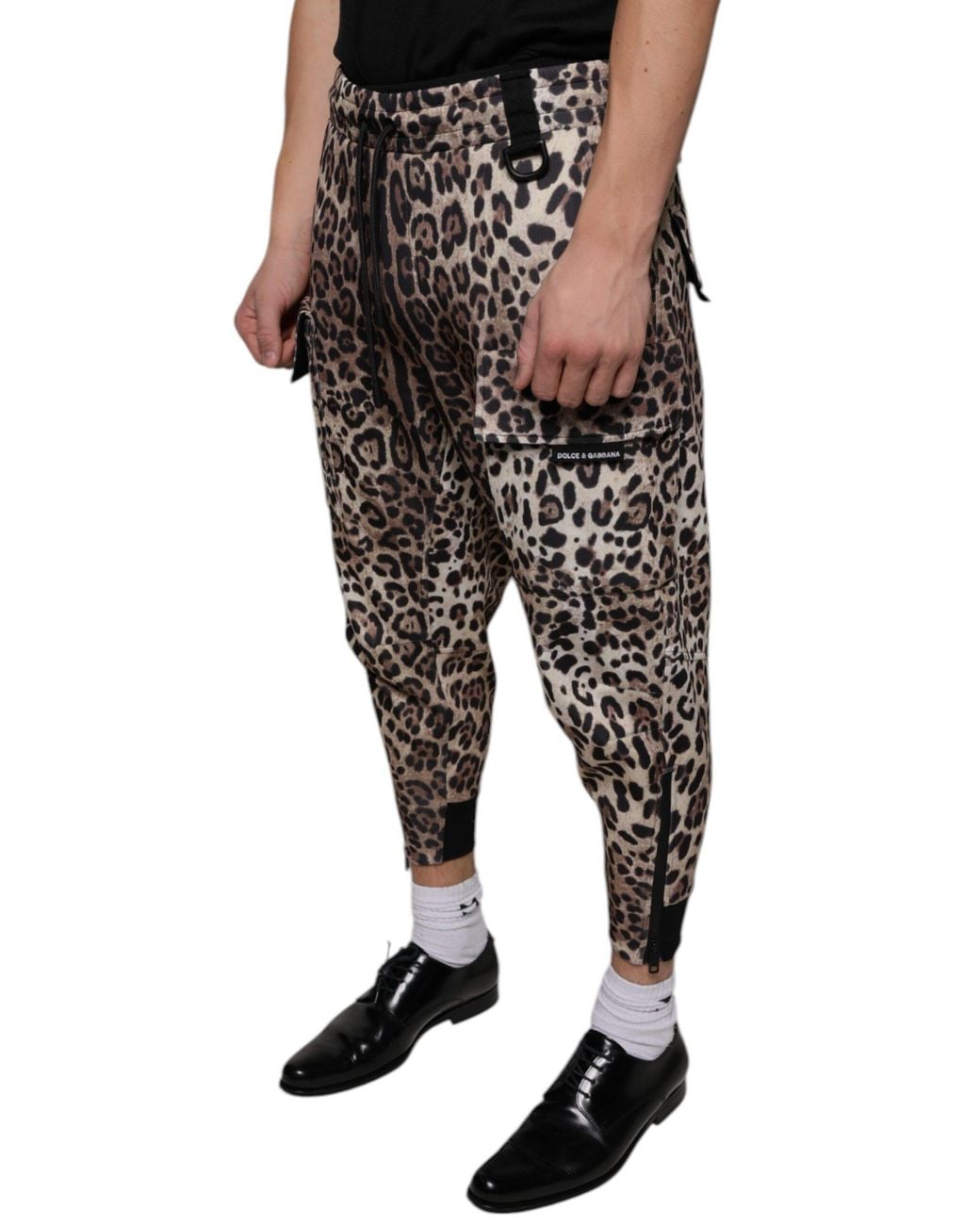 Dolce & Gabbana Black Leopard Polyester Jogger Pants for men