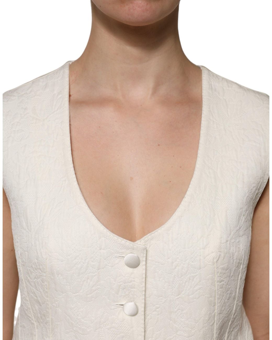 Dolce & Gabbana White Ivory Cotton Button Down Sleeveless Vest Top
