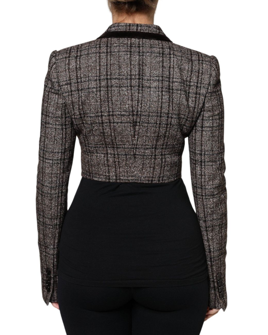 Dolce & Gabbana Black Plaid Long Sleeve Cropped Coat Jacket