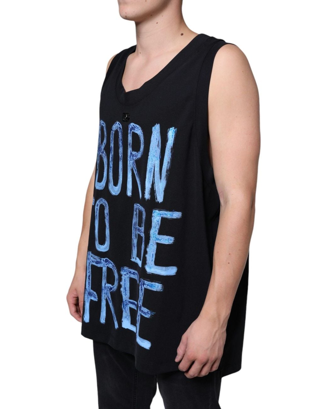 Dolce & Gabbana Blue Cotton Born To Be Free Sleeveless T-Shirt for men